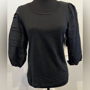 NWT Chico’s Black Linen Top w/ 3/4 length sleeves Size 0 (US Size 2)
